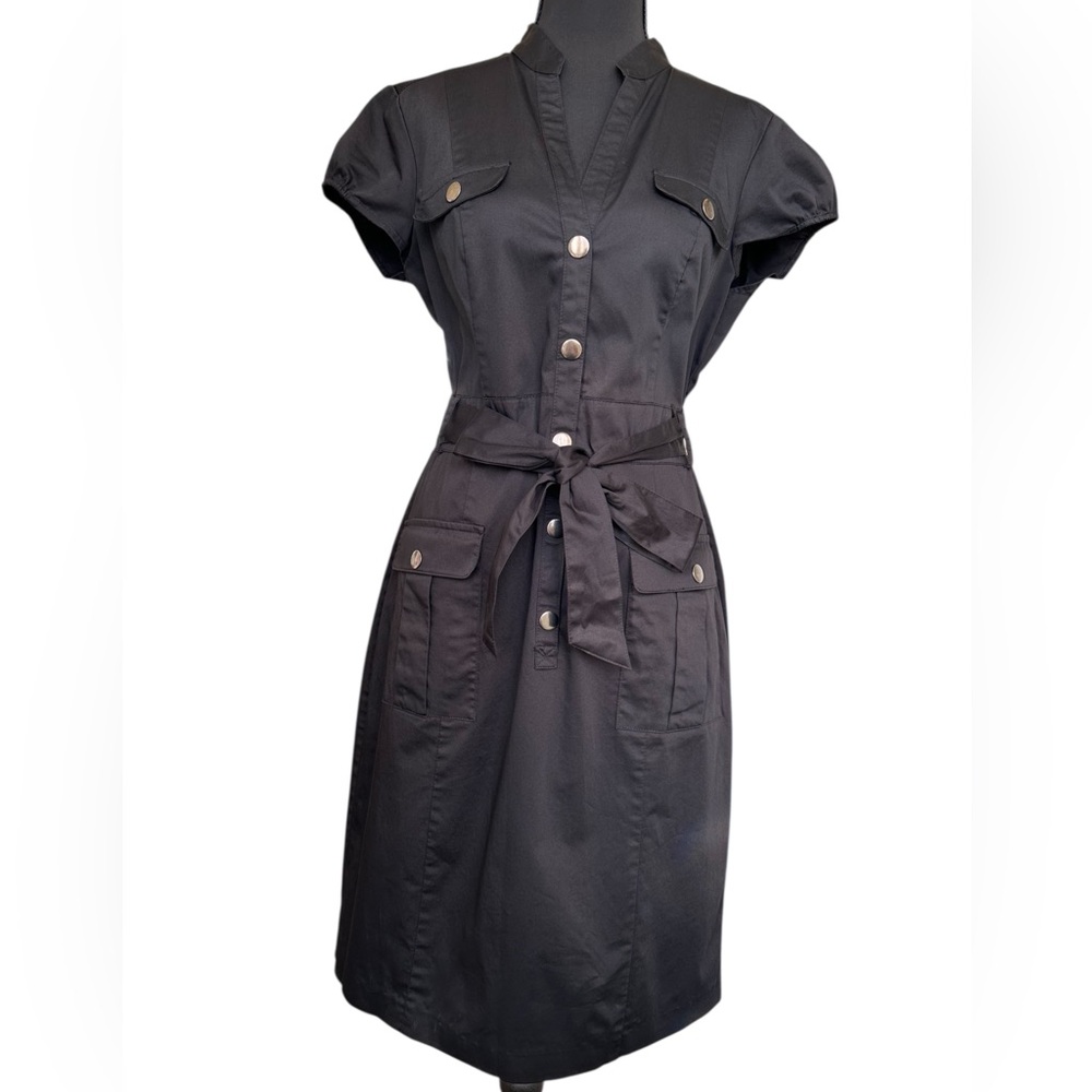Black classic Dress with Button Detail| Utility Dress|Work Dress| Chic